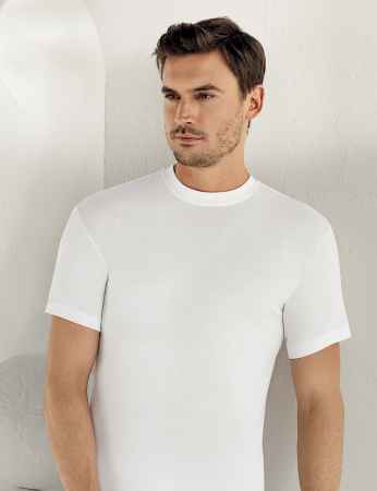 Sahinler Men Rib Singlet Crew Neck Short Sleeve White ME022 - Thumbnail