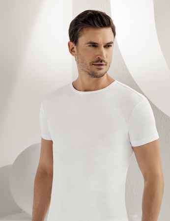 Sahinler Men Rib Singlet Crew Neck Short Sleeve White ME025 - Thumbnail