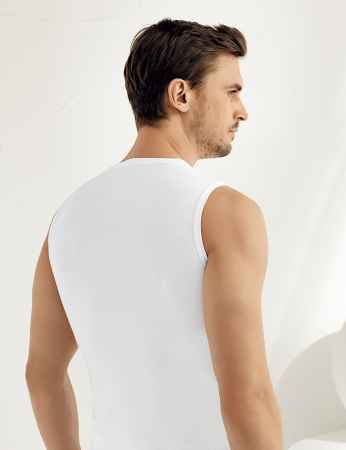 Sahinler Men Rib Singlet Crew Neck Sleeveless White ME024 - Thumbnail