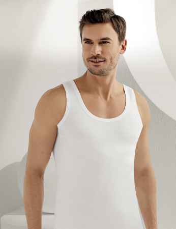 Sahinler Men Rib Singlet Wide Strap White ME020 - Thumbnail