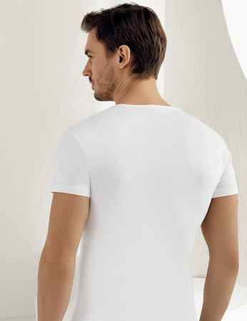 Sahinler Men Rib Tank Top V Neck Short Sleeve White ME026 - Thumbnail