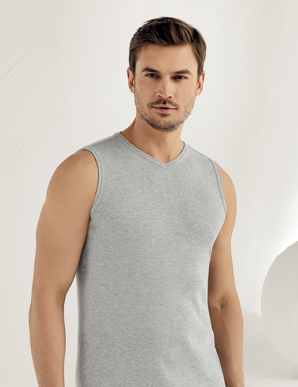 Sahinler Men Rib Tank Top V Neck Sleeveless Grey ME032