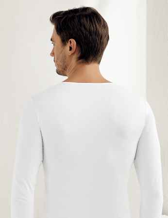 Sahinler Men Singlet Long Sleeve Lycra Supreme White ME070 - Thumbnail