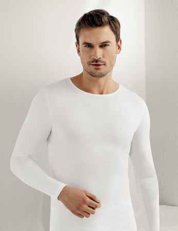 Sahinler Men Singlet Long Sleeve Lycra Supreme White ME070 - Thumbnail
