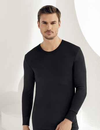 Sahinler Men Thermal Underwear Crew Neck Long Sleeve Black ME093 - Thumbnail