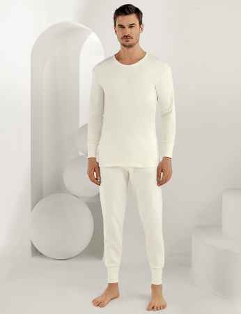 Şahinler - Sahinler Men Underwear Long Sleeve Crew Neck Interlock Cream ME016 (1)