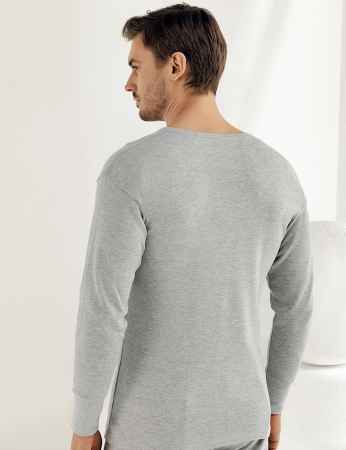 Sahinler Men Underwear Long Sleeve Crew Neck Interlock Grey ME016 - Thumbnail