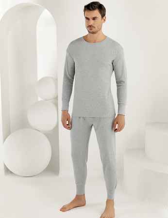 Sahinler Men Underwear Long Sleeve Crew Neck Interlock Grey ME016 - Thumbnail