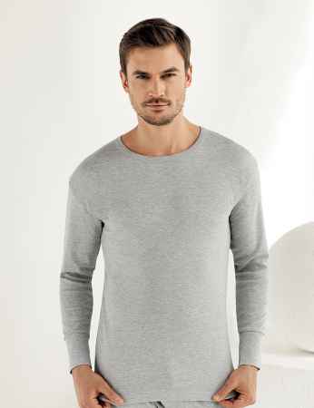 Sahinler Men Underwear Long Sleeve Crew Neck Interlock Grey ME016 - Thumbnail