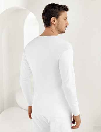 Sahinler Men Underwear Long Sleeve Crew Neck Interlock White ME016 - Thumbnail