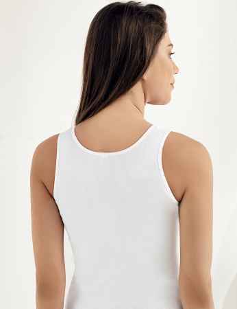 Sahinler Rib Camisole Wide Strap Front Guipure White MB011 - Thumbnail