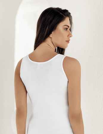 Sahinler Rib Camisole Wide Strap White MB004 - Thumbnail