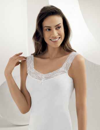 Sahinler Rib Tank Top Lace Neck & Straps White MB600 - Thumbnail