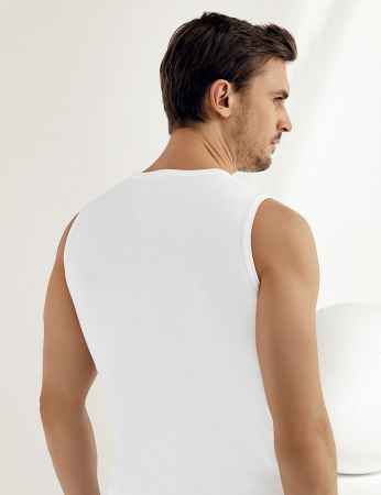 Sahinler Rip Singlet V Neck Sleeveles White ME033 - Thumbnail