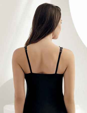 Sahinler Singlet Guipured Neck & Straps Black MB162 - Thumbnail