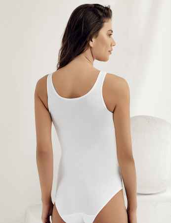 Sahinler Snap Bodysuit U Neck Strapped White MB880 - Thumbnail