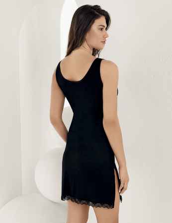 Sahinler Strap Nightgown Mini Black MB1020 - Thumbnail