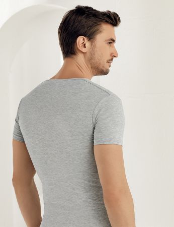 Şahinler - Sahinler Supreme Elastane Unterhemd mit kurzen Ärmeln und V-Ausschnitt grau ME081 (1)
