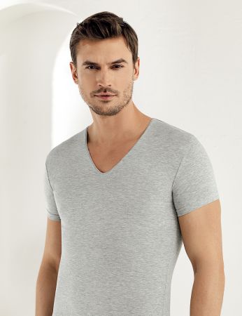 Sahinler Supreme Elastane Unterhemd mit kurzen Ärmeln und V-Ausschnitt grau ME081