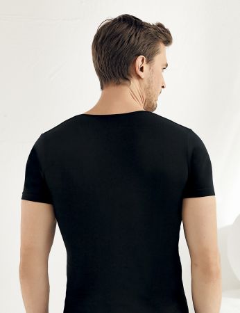 Şahinler - Sahinler Supreme Elastane Unterhemd mit kurzen Ärmeln und V-Ausschnitt schwarz ME081 (1)