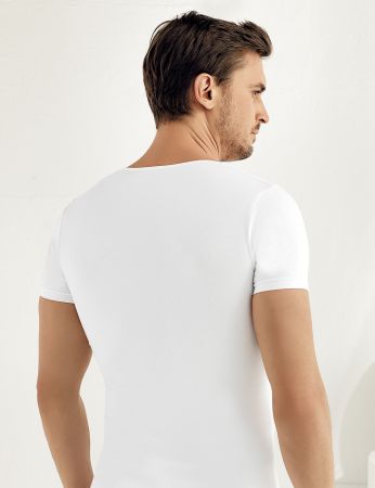Şahinler - Sahinler Supreme Elastane Unterhemd mit kurzen Ärmeln und V-Ausschnitt weiß ME080 (1)
