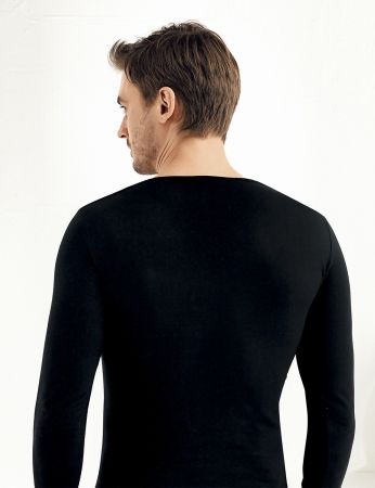 Şahinler - Sahinler Supreme Elastane Unterhemd mit langen Ärmeln und V-Ausschnitt schwarz ME075 (1)