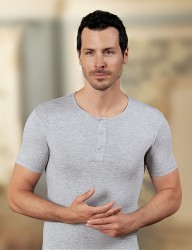 Sahinler Supreme Elastane Unterhemd mit rundem Ausschnitt grau ME087 - Thumbnail