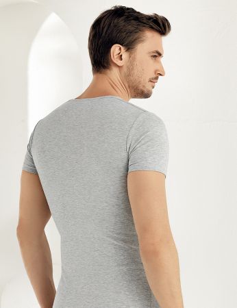 Şahinler - Sahinler Supreme Elastane Unterhemd mit rundem Ausschnitt und kurzen Ärmeln grau ME069 (1)