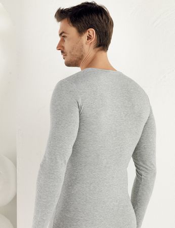 Şahinler - Sahinler Supreme Elastane Unterhemd mit rundem Ausschnitt und langen Ärmeln grau ME071 (1)