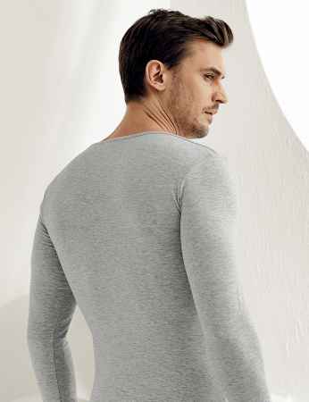 Sahinler Supreme Lycra Singlet V Neck Long Sleeve Grey ME075 - Thumbnail