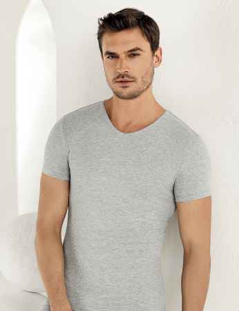 Sahinler Supreme Lycra Singlet V Neck Short Sleeve Grey ME073 - Thumbnail