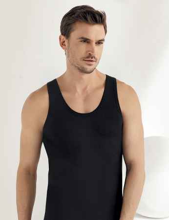 Sahinler Supreme Lycra Singlet Wide Strap Black ME067 - Thumbnail