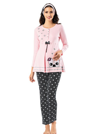 Şahinler - Şahinler Lohusa Pijama Takımı Terlik Hediyeli Pembe MBP23724-1 (1)