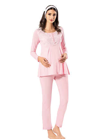 Şahinler - Şahinler Lohusa Pijama Takımı Pembe Terlik Hediyeli MBP23725-1 (1)