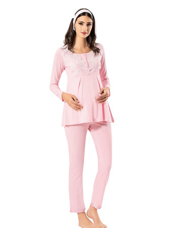 Şahinler - Şahinler Lohusa Pijama Takımı Pembe Terlik Hediyeli MBP23725-1 (1)