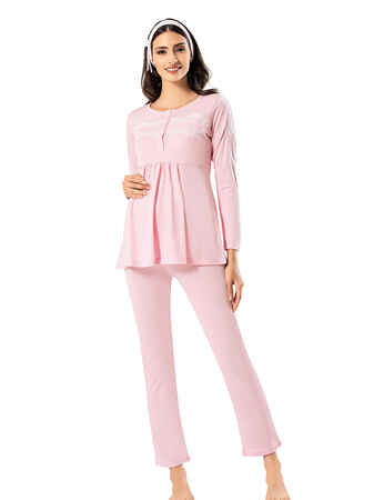 Şahinler - Şahinler Lohusa Pijama Takımı Pembe Terlik Hediyeli MBP23726-1 (1)