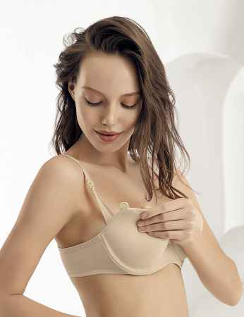 Sahinler Underwire Coverage Breastfeeding Bra Beige M9500 - Thumbnail