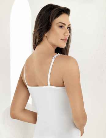 Sahinler Wide Strap Singlet Neck & Straps Guipured White MB162 - Thumbnail