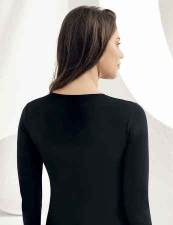 Sahinler Women Body Long Sleeve Crew Neck Black MB192 - Thumbnail