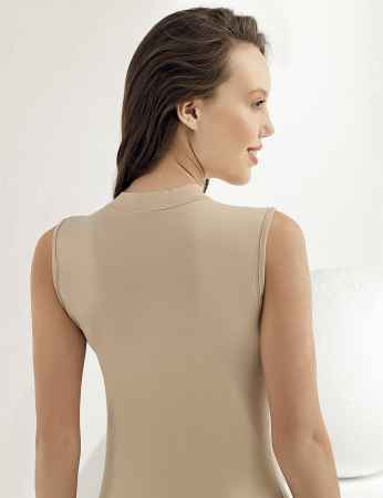 Sahinler Women Singlet Turtleneck Sleeveless Beige MB1009 - Thumbnail