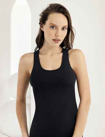 Sahnler Women Basic Singlet Wide Straps Racerback Black MB804 - Thumbnail